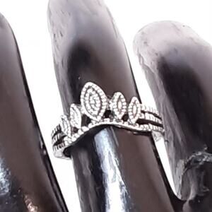 Antiqued Silver Tone Tiara Crown Ring Size 5.50 Five Point Marquis Design